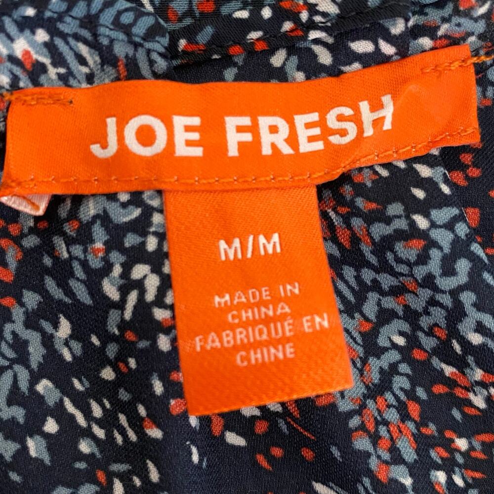 Joe Fresh Womens Blouse Confetti Print Medium Cap Sleeve Career Red White Blue - Picture 6 of 11